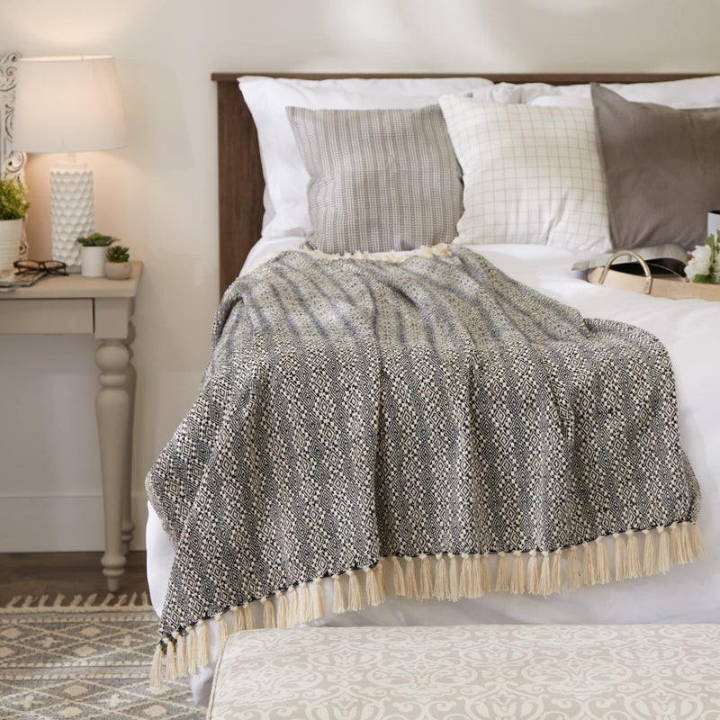 DII Diamond Stitch Woven Throw, Organic Modern, 50 x 60, Navy - Image 5